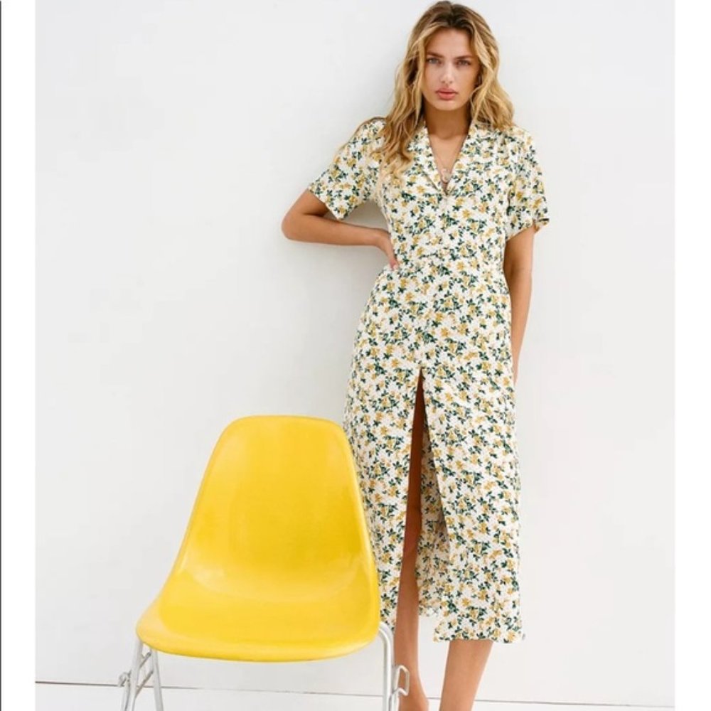 Urban Outfitters Floral Mila Midi Shirt Dress with Pockets